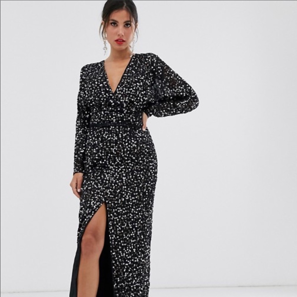 Maxi dress with wrap waist in scatter sequin